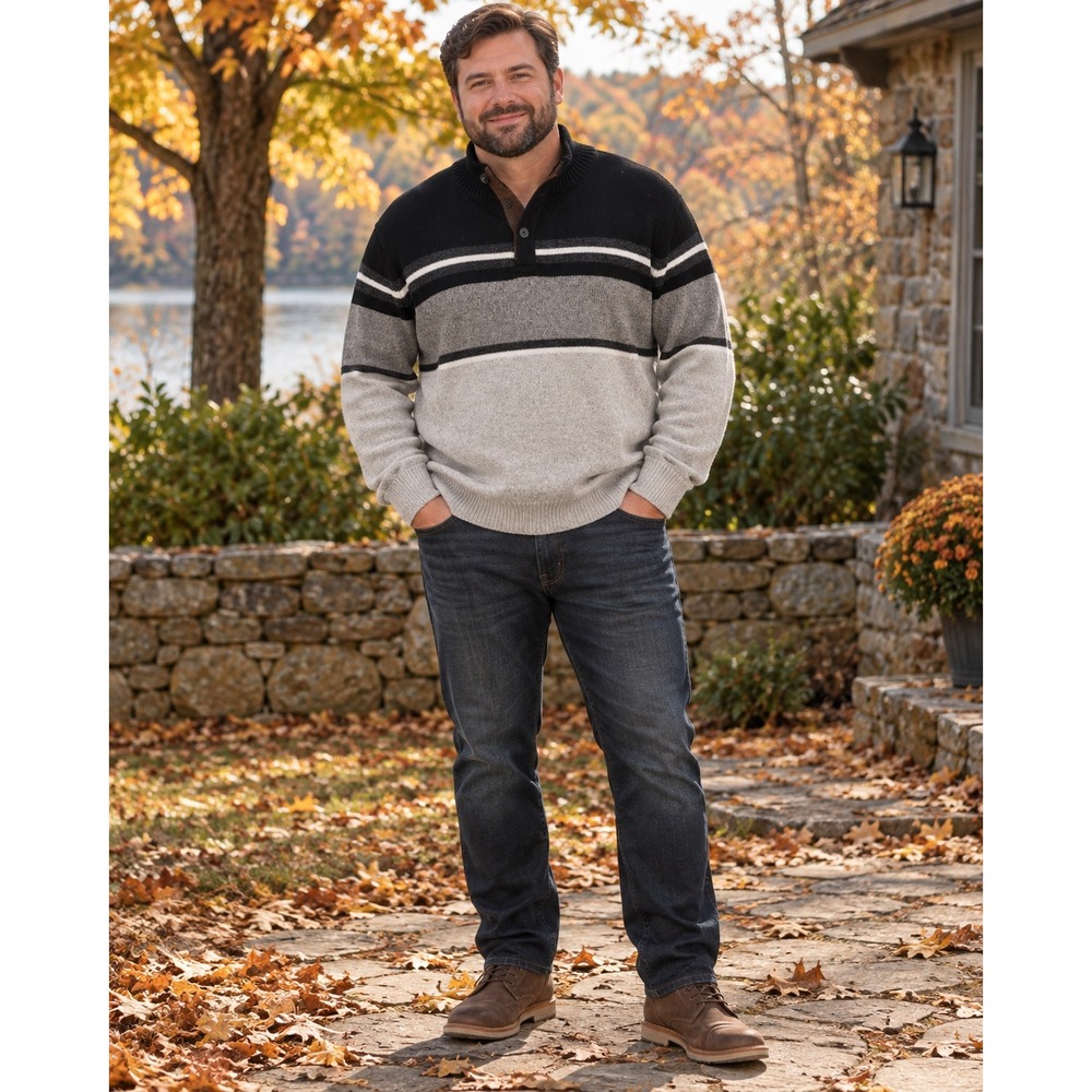 CHAPS Men's XXL Striped Button-Neck Pullover Sweater